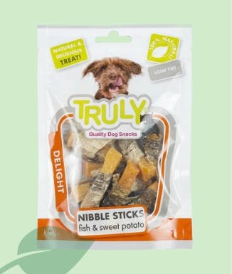 Truly Sticks de Nabiu Dolç amb Peix 90 g | Snack Hipoalergènic