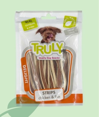 Truly Strips de Pollo con Pescado 90 g | Snack en Tiras