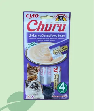 Inaba Churu – Snack cremoso para gatos (pollo & gamba / ternera)