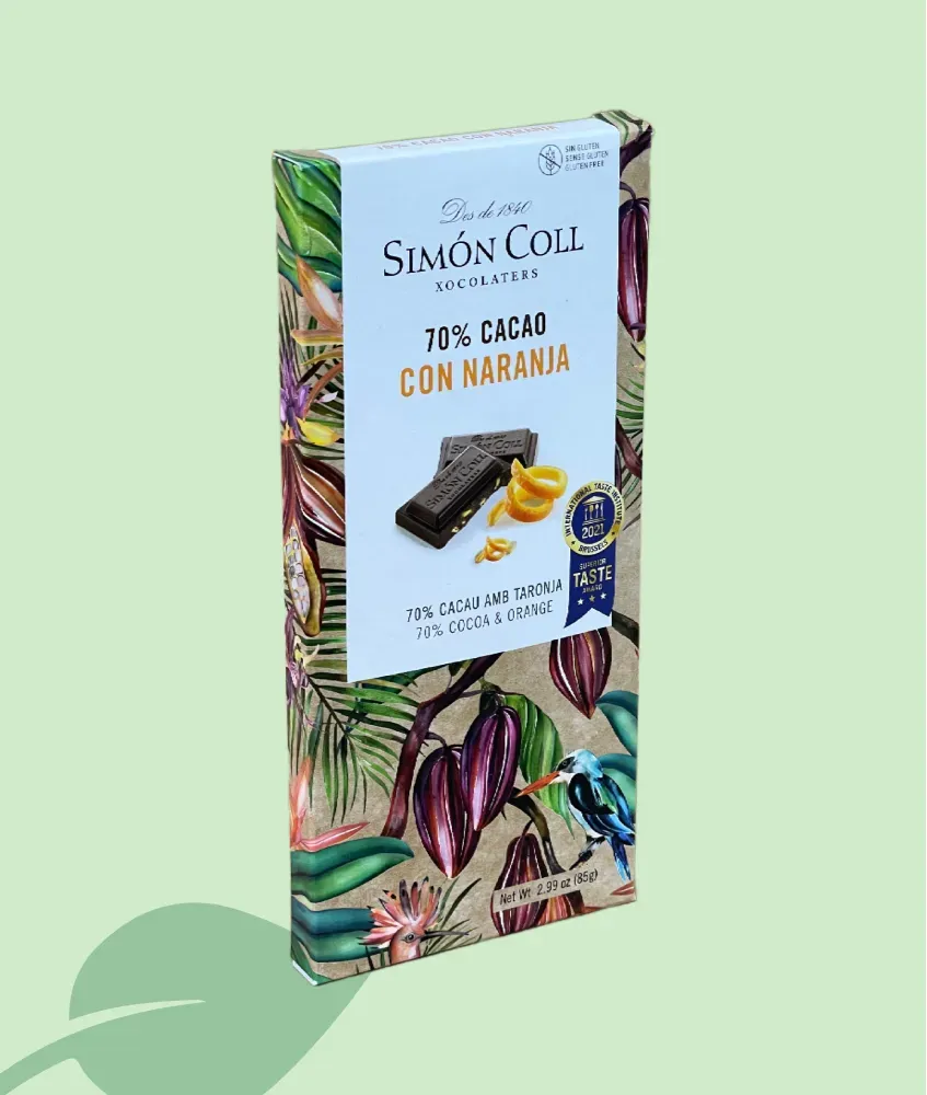 Xocolata Simón Coll 70 % cacau amb taronja 85 g