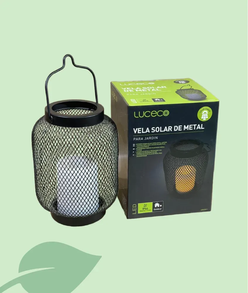 Luceco Vela Solar con Cesta de Metal – lámpara solar decorativa