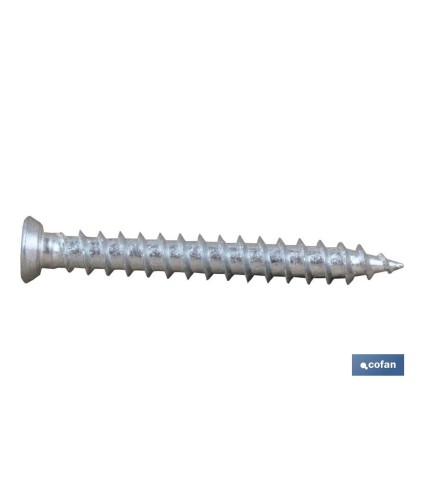 Tornillo de cabeza plana Torx | Anclaje especial para hormigón | Tornillo zincado blanco sin cromo 6 | Disponible en varias med