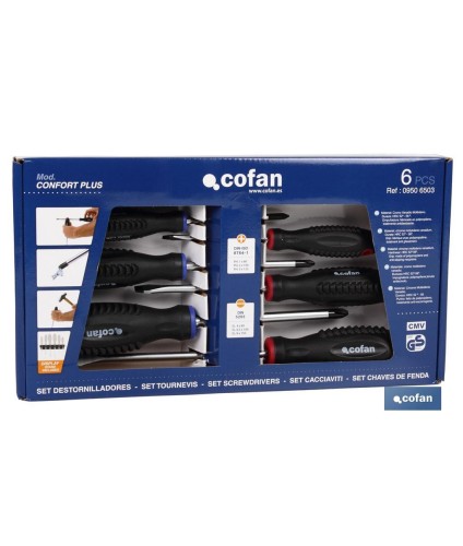 Caja de 3 destornilladores planos y 3 destornilladores Phillips | Modelo Comfort plus