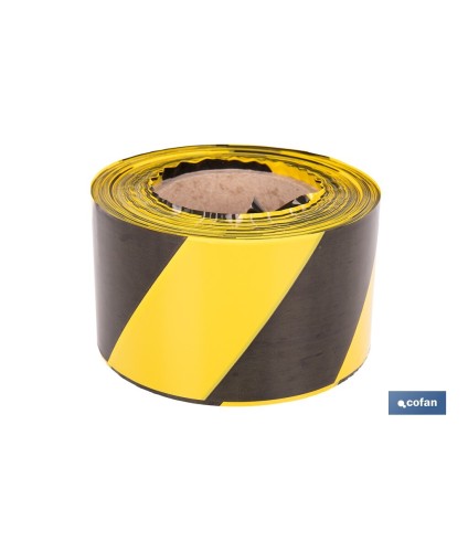 Cinta de balizamiento no adhesiva | Color amarillo/negro | Medidas: 50 y 80 mm | Longitud 100 y 200 metros | Galga 200