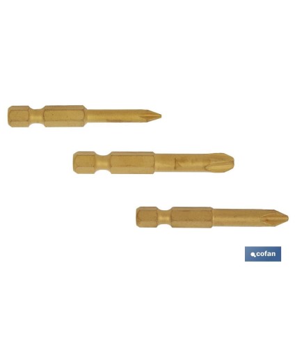 Kit de puntas de Titanio para atornillar | Contenido 3 puntas Phillips de 50 mm | Modelo 1/4 PH