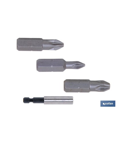 Kit de puntas de atornillar y adaptador | Contenido 3 puntas Pozi drive y un adaptador | Modelo 1/4 PZ