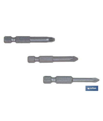 Kit de puntas de acero para atornillar | Contenido 3 puntas Pozi drive de 50 mm | Modelo 1/4 PZ