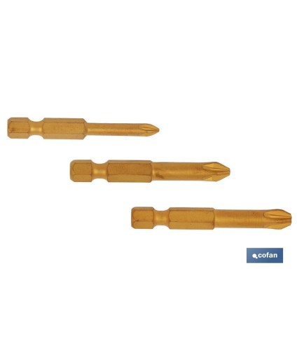 Kit de puntas de Titanio para atornillar | Contenido 3 puntas Pozi drive de 50 mm | Modelo 1/4 PZ
