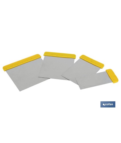 Juego de 4 espátulas | Fabricadas en acero inoxidable | Medidas de 6, 8, 10 y 12 cm | Para pintor o chapista