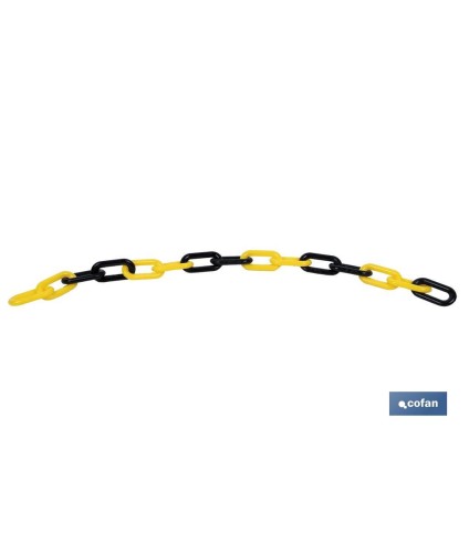 Cadena de polipropileno | Color: amarillo y negro | Rollos de 30 metros | Eslabón de 8 mm