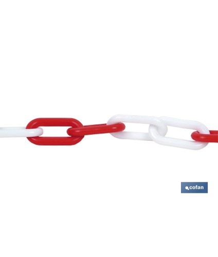 Cadena de polipropileno | Color: rojo y blanco | Rollos de 30 metros | Eslabón: 8 mm