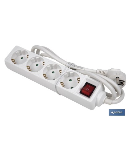 Base múltiple bipolar de 4 tomas para enchufes | Cable de 1,4 m | Interruptor de encendido