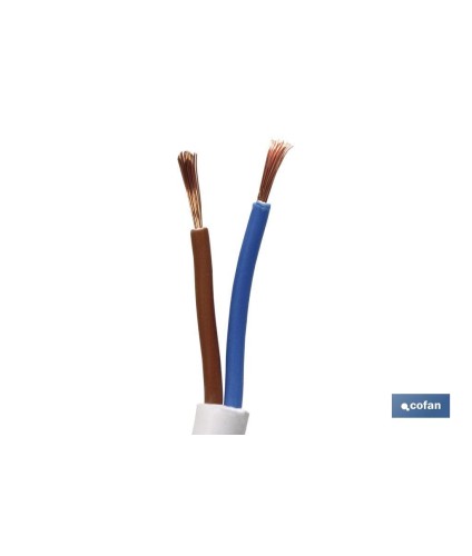 Rollo Cable Eléctrico de 100 m | PVC H05VV-F | Sección 2 x 1 mm2 | Color Blanco