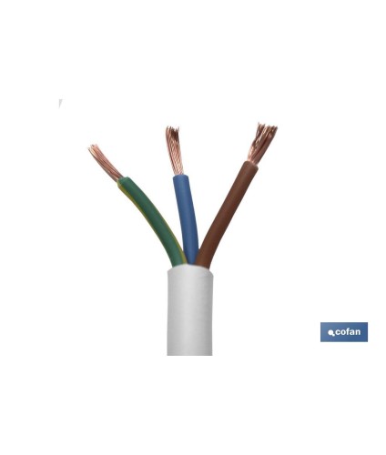 Rollo Cable Eléctrico de 100 m | PVC H05VV-F | Sección 3 x 1,5 mm2 | Color Blanco