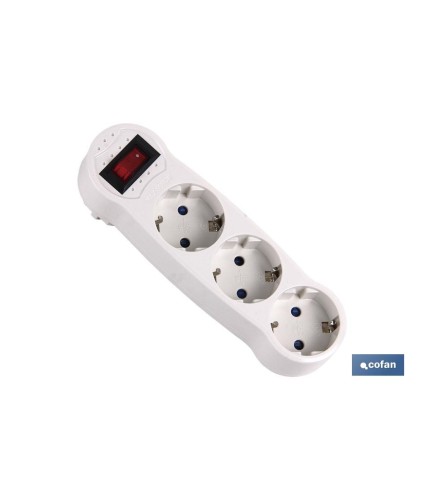 Adaptador triple Frontal Schuko con interruptor | Color Blanco | 16 A - 250 V