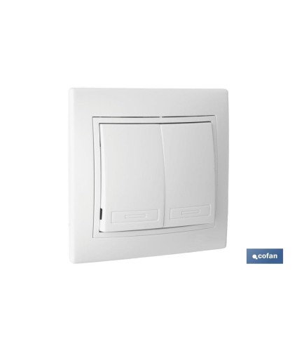 Doble Interruptor - Conmutador de empotrar | Modelo Pacific | 10 A - 250 V | Color blanco