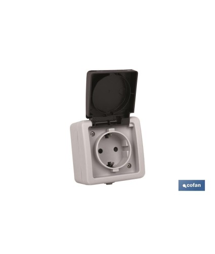 Base Enchufe con tapa IP44 | Para exteriores | 16 A - 250 V | Color gris