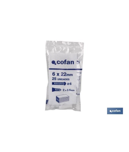 Taco de LDPE blanco estriado | En bolsitas de 25 unidades | Ideal para huecos y macizos | Medidas desde Ø 5 hasta 12 mm