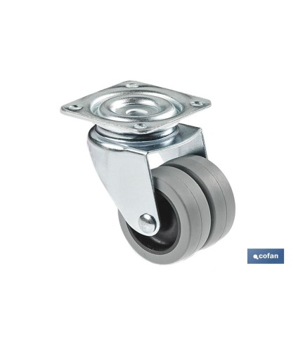 Rueda doble de polipropileno con placa de 60 mm | Diámetro de 50 mm | Para pesos de hasta 70 kg