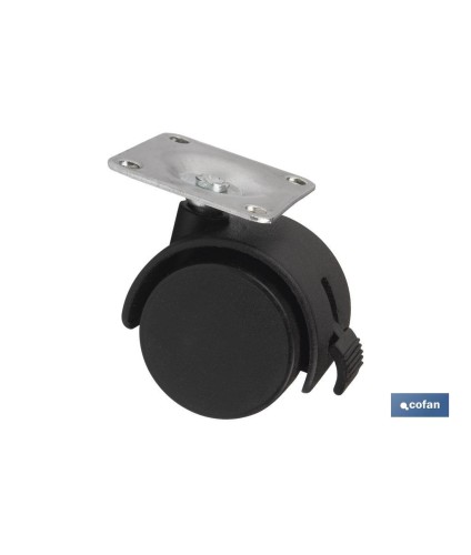 Rueda de nailon con placa de 42 mm y freno | Con diámetros desde 30 mm hasta 50 mm | Para pesos desde 15 kg hasta 25 kg