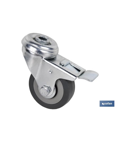 Rueda de goma gris para tornillo pasante y con freno | Diámetros desde 30mm hasta 75 mm | Para pesos desde 25 kg hasta 45 kg