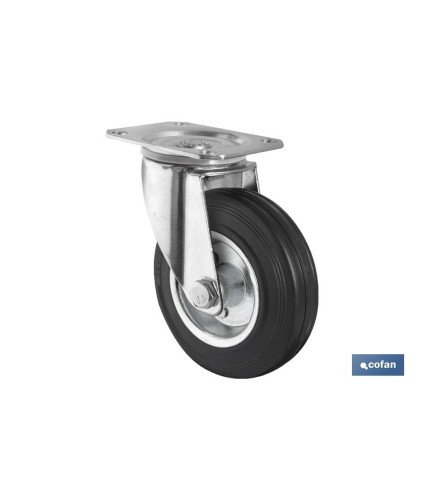Rueda de goma y metal con placa giratoria | Con diámetros desde 80 mm hasta 125 mm | Para pesos desde 80 kg hasta 150 kg