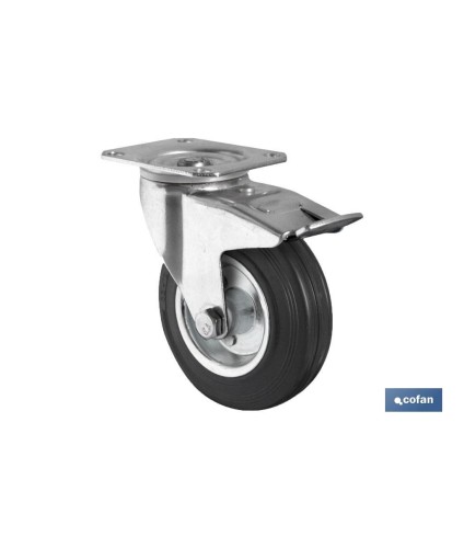 Rueda de goma y metal con placa giratoria y freno | Con diámetros desde 80 mm hasta 125 mm | Para pesos desde 80 kg hasta 150 k