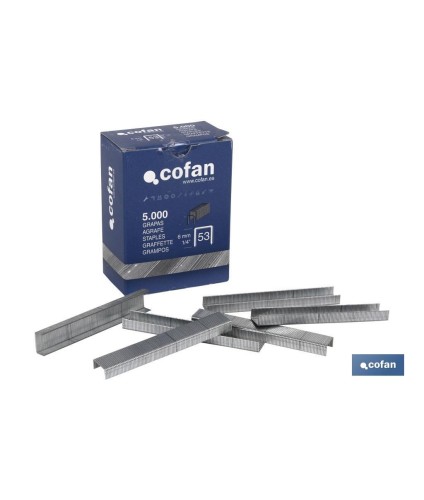 Caja de grapas 5.000 Uds. nº 53 11.5 x Ø 0.60 x 0.75 mm | Con longitudes 6, 8, 10, 12 y 14 mm | Diseñadas para grapado manual