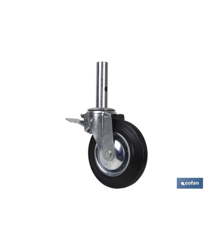 Rueda giratoria de andamio macho con freno | Medidas 200 x 46 mm | Tubo macho de Ø 46mm