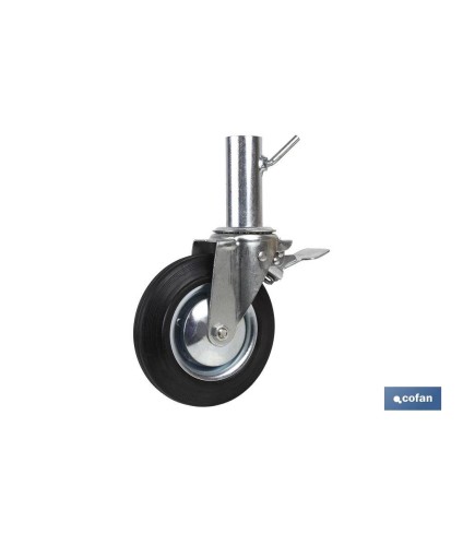 Rueda giratoria de andamio hembra con freno | Medidas 200 x 50 mm | Tubo hembra de Ø 50 mm
