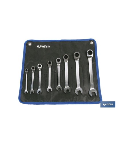 Set de 8 unidades de llaves de carraca mixta | Fabricadas en cromo vanadio | Contenido SW 8, 10, 12, 13, 14, 17, 19 y 21