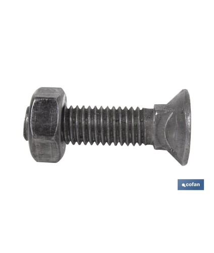 Tornillo de arado DIN 608 | Cuello cuadrado | Tuerca hexagonal DIN 934 incluida | Clase 6.8 | Disponible en diferentes medidas