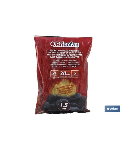 Bolsa de carbón en Briquetas | Autoencendibles | Peso 1,5 kg