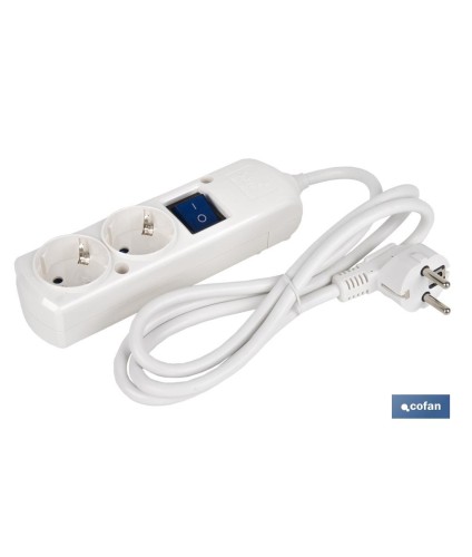 Base múltiple de dos tomas | Incluye conmutador luminoso de encendido | Cable de 1,5 metros de longitud