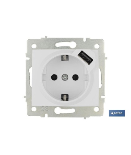 Base de enchufe bipolar | Modelo Pacific | 2 P + T con obturador | Incluye una entrada de puerto USB