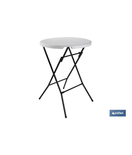 Mesa alta plegable redonda de color blanco | Adecuada para interior y exterior | Medidas: Ø 80 x 110 cm