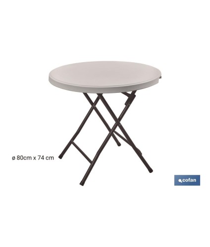 Mesa plegable redonda de color blanco | Peso máximo: 120 kg | Adecuada para 6 personas | Medidas abierta: Ø88 x 74 cm