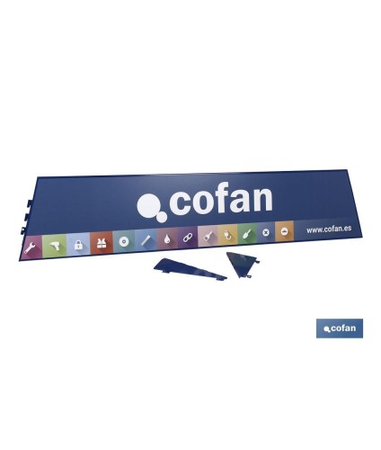 Cartela con logo Cofan expositor rincón