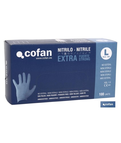 Caja de 100 unidades de guantes de nitrilo | Colocación ambidiestra | Sin polvo | Extrafuertes y resistentes