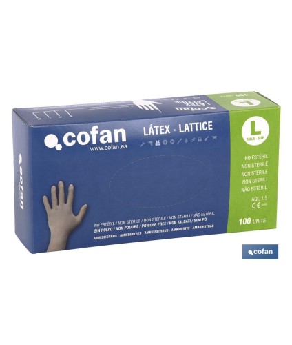 Caja de 100 guantes de látex sin polvo | Resistentes | 100 % de látex | Dispensador de guantes