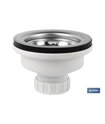 Válvula para fregadero | Fabricada en Polipropileno | Medidas: 1 1/2 x 115 | Con Cesta de Rejilla de Acero Inox.
