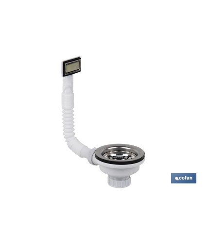 Válvula para Fregadero | Medidas: 1 1/2 x 115 | Con Cesta Rejilla de Acero Inox. y Tornillo | 2 Modelos de Rebosadero