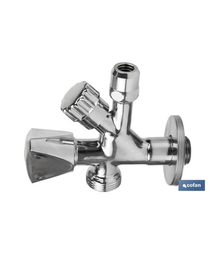 Válvula de Escuadra | Medidas: 1/2 x 3/4 x 3/8 | Modelo Combi | Fabricada en Latón CW617N | Rosca de Entrada a Gas