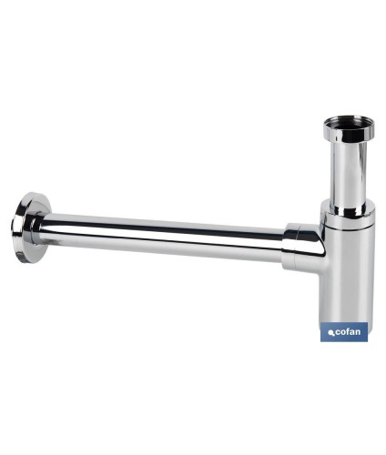 Sifón de Botella | Extensible | Cromado Cilíndrico | Salida horizontal de 330 mm de longitud y Ø32 mm