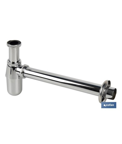 Sifón de botella Cromado | Extensible | Con Salida Horizontal de 330 mm y Ø32 mm | Rosca 1 1/4