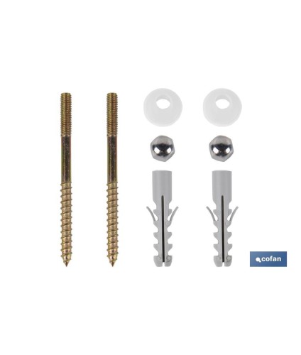 Conjunto de Tornillos Verticales | Fijación para el Inodoro | M5 x 75 | Compuesto de Dos Tornillos, Tapones y Tacos