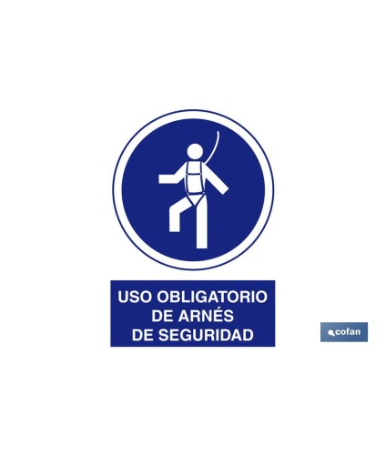 Señal Uso obligatorio de arnés de seguridad con texto
