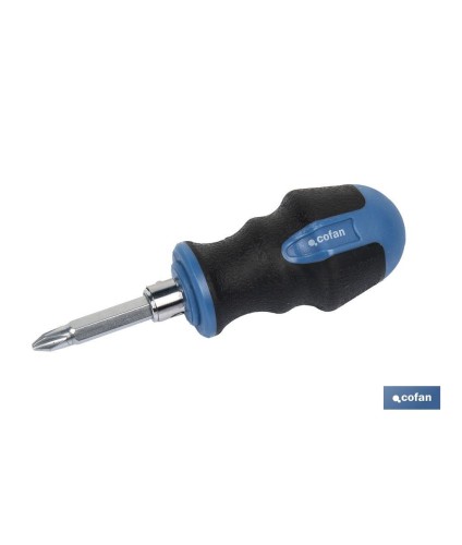 Destornillador corto reversible Phillips PH-2 y Plano | Medida de longitud de 38 y 100 mm | Varilla de Ø 6mm