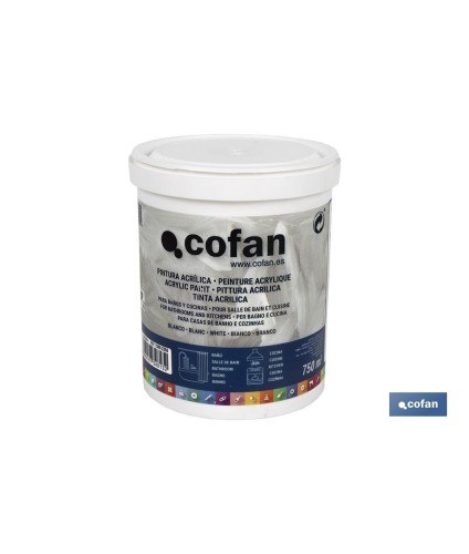 Pintura Acrílica para Baño y Cocina | Bote de 750 ml | Color Blanco