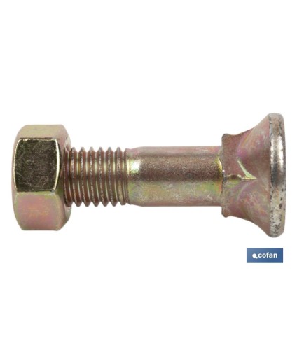 Tornillo de arado DIN 608 | Cuello cuadrado | Tuerca hexagonal DIN 934 incluida | Clase 8.8 | Disponible en diferentes medidas